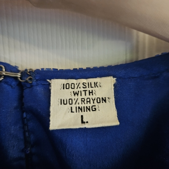 Vintage DejaVu 100% Silk Fully Beaded & Sequined Navy & Gold Size Large - Picture 4 of 7